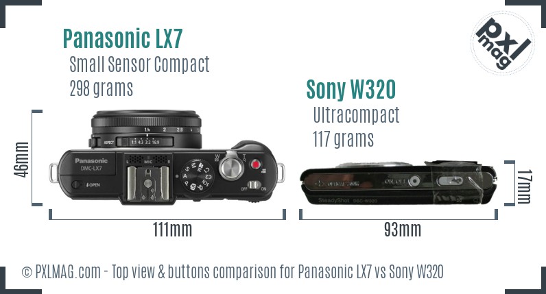 Panasonic LX7 vs Sony W320 top view buttons comparison