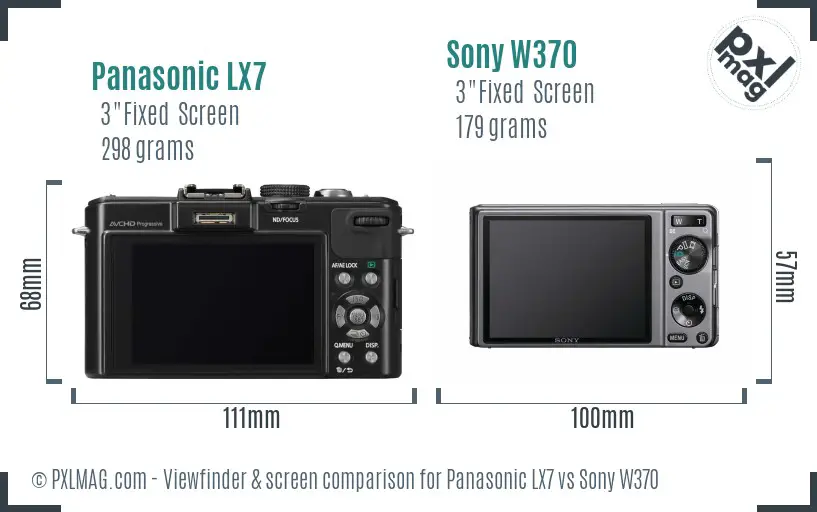 Panasonic LX7 vs Sony W370 Screen and Viewfinder comparison