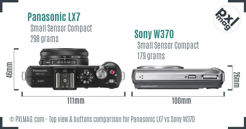 Panasonic LX7 vs Sony W370 top view buttons comparison