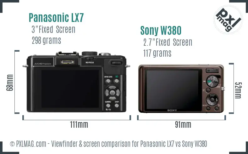 Panasonic LX7 vs Sony W380 Screen and Viewfinder comparison Panasonic LX7 vs Sony W380 Screen and Viewfinder comparison