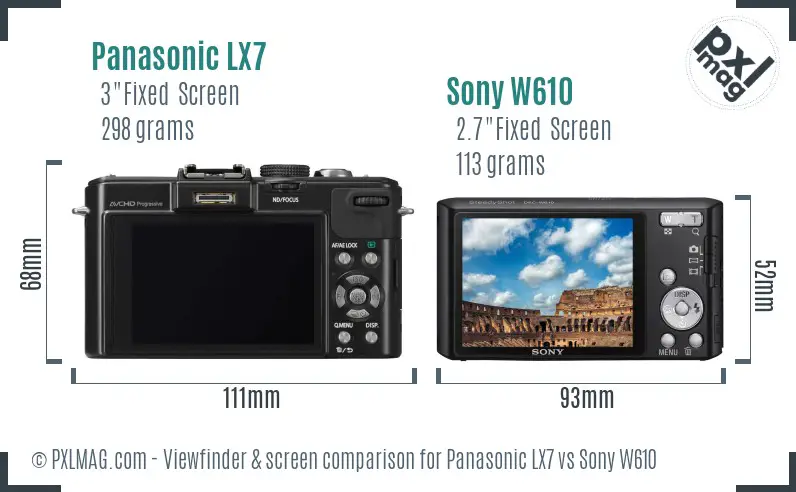 Panasonic LX7 vs Sony W610 Screen and Viewfinder comparison Panasonic LX7 vs Sony W610 Screen and Viewfinder comparison