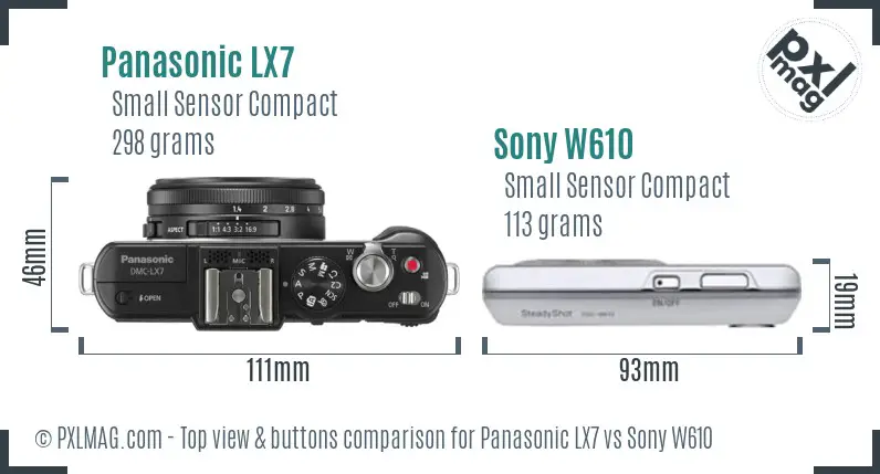 Panasonic LX7 vs Sony W610 top view buttons comparison Panasonic LX7 vs Sony W610 top view buttons comparison