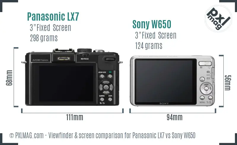 Panasonic LX7 vs Sony W650 Screen and Viewfinder comparison