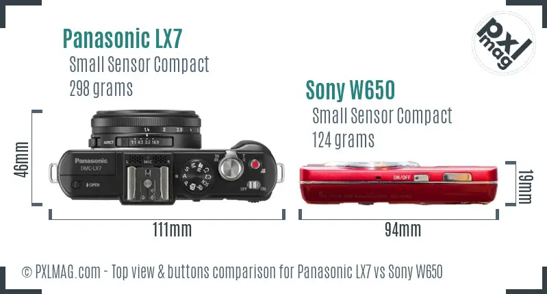 Panasonic LX7 vs Sony W650 top view buttons comparison