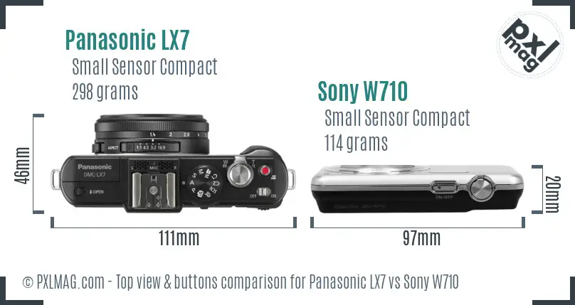 Panasonic LX7 vs Sony W710 top view buttons comparison