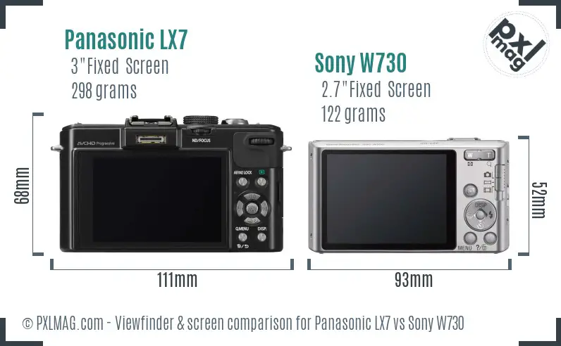 Panasonic LX7 vs Sony W730 Screen and Viewfinder comparison