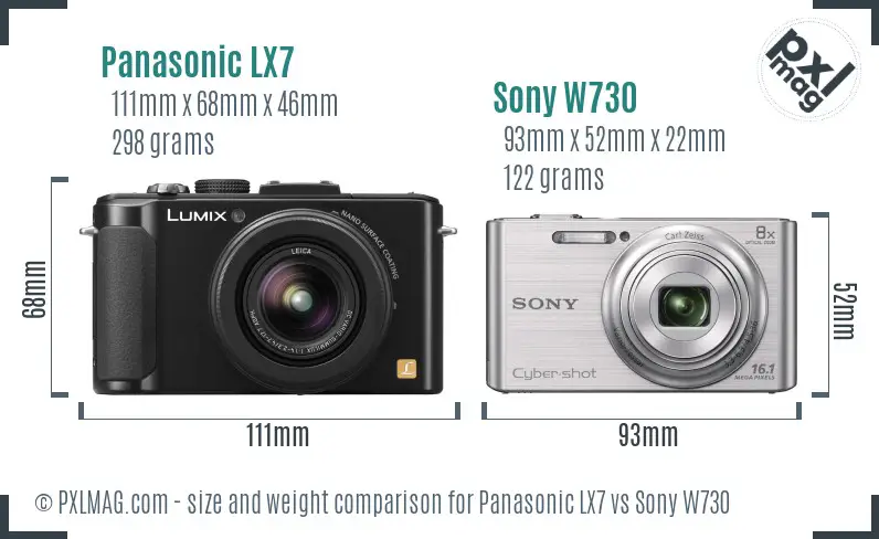 Panasonic LX7 vs Sony W730 size comparison