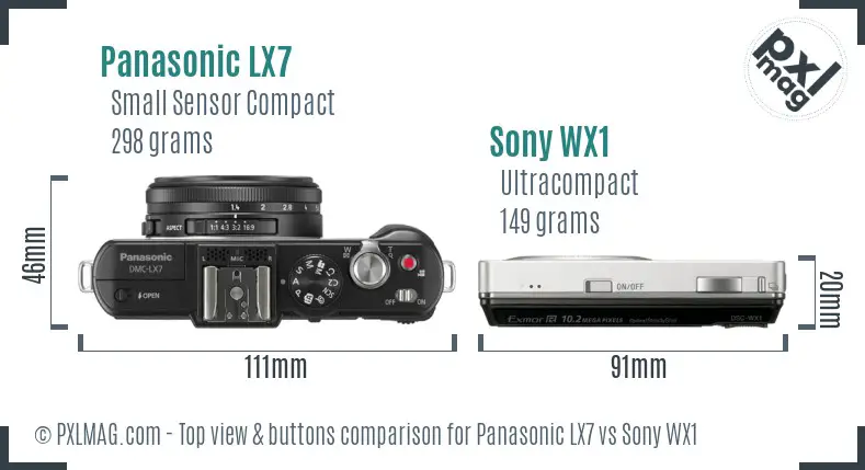 Panasonic LX7 vs Sony WX1 top view buttons comparison Panasonic LX7 vs Sony WX1 top view buttons comparison