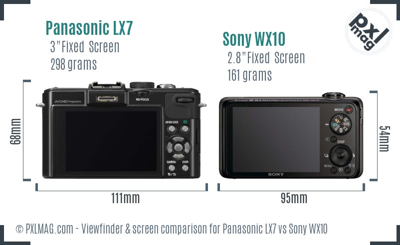 Panasonic LX7 vs Sony WX10 Screen and Viewfinder comparison
