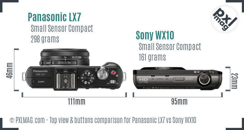 Panasonic LX7 vs Sony WX10 top view buttons comparison