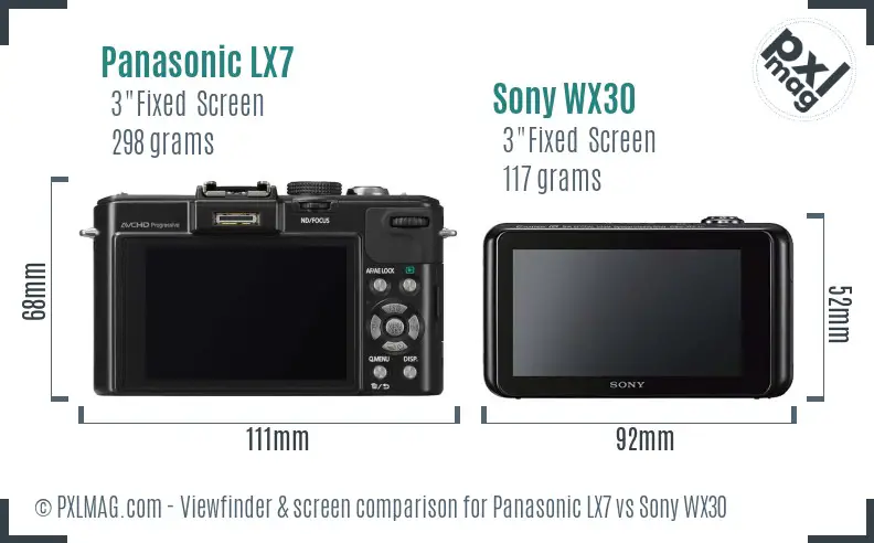 Panasonic LX7 vs Sony WX30 Screen and Viewfinder comparison