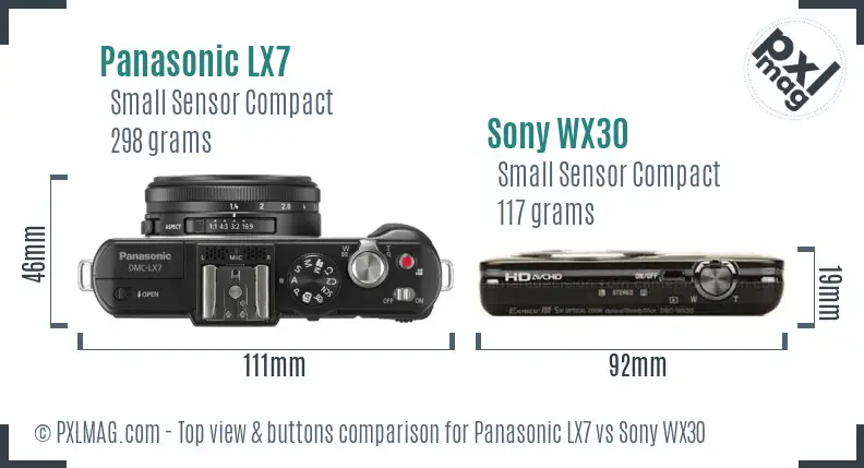 Panasonic LX7 vs Sony WX30 top view buttons comparison
