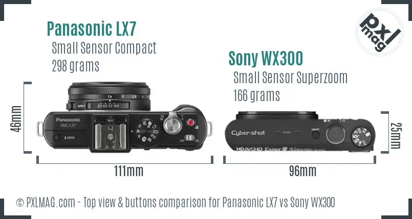 Panasonic LX7 vs Sony WX300 top view buttons comparison Panasonic LX7 vs Sony WX300 top view buttons comparison