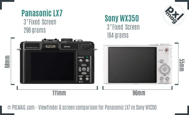 Panasonic LX7 vs Sony WX350 Screen and Viewfinder comparison
