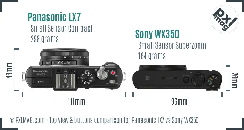 Panasonic LX7 vs Sony WX350 top view buttons comparison