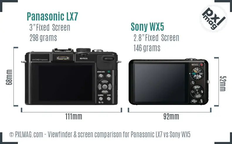 Panasonic LX7 vs Sony WX5 Screen and Viewfinder comparison