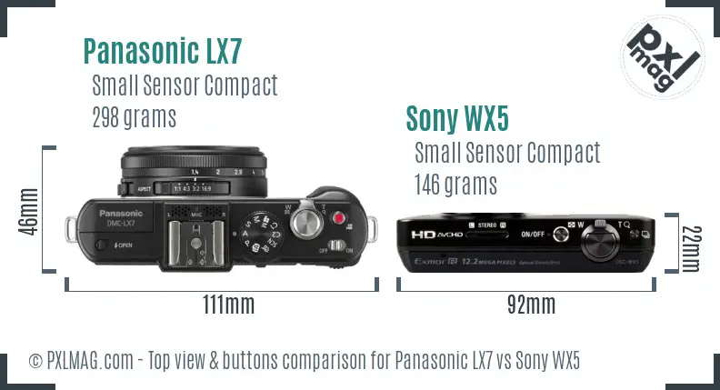 Panasonic LX7 vs Sony WX5 top view buttons comparison