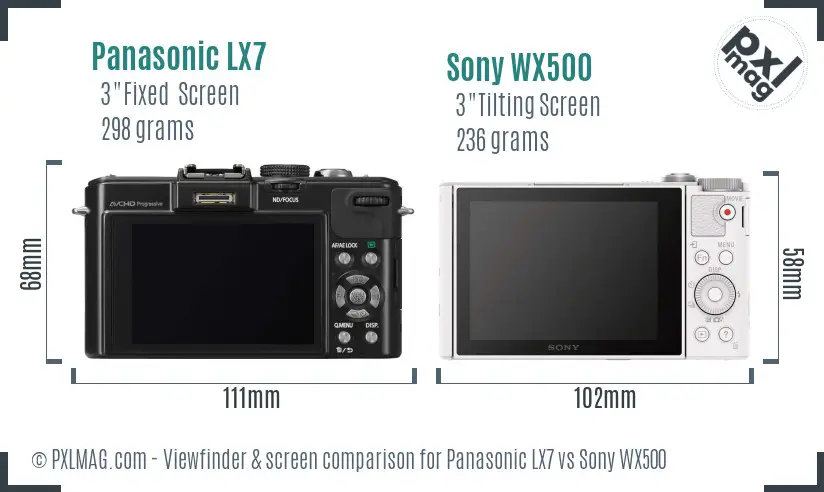 Panasonic LX7 vs Sony WX500 Screen and Viewfinder comparison