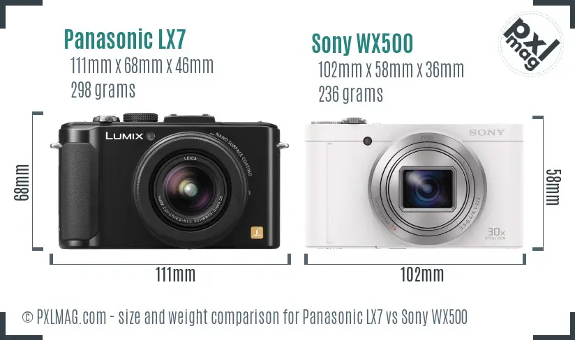 Panasonic LX7 vs Sony WX500 size comparison