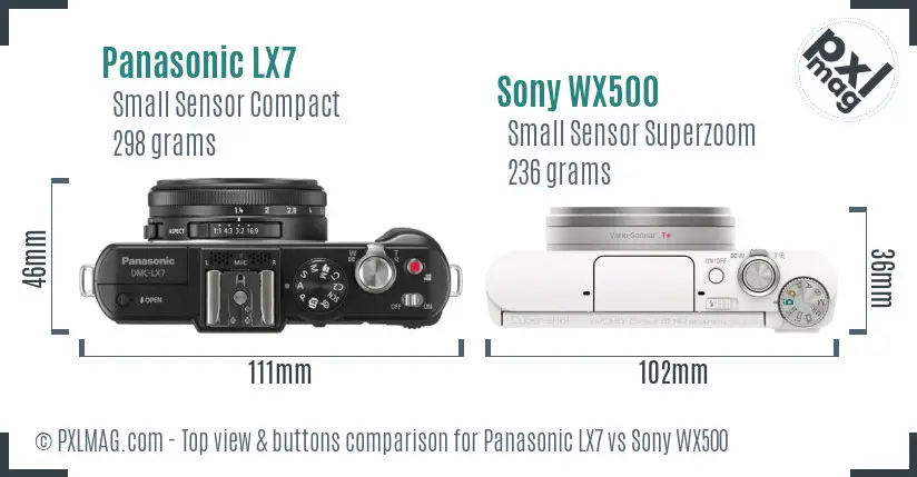 Panasonic LX7 vs Sony WX500 top view buttons comparison