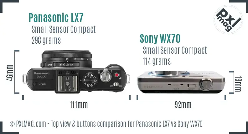 Panasonic LX7 vs Sony WX70 top view buttons comparison Panasonic LX7 vs Sony WX70 top view buttons comparison