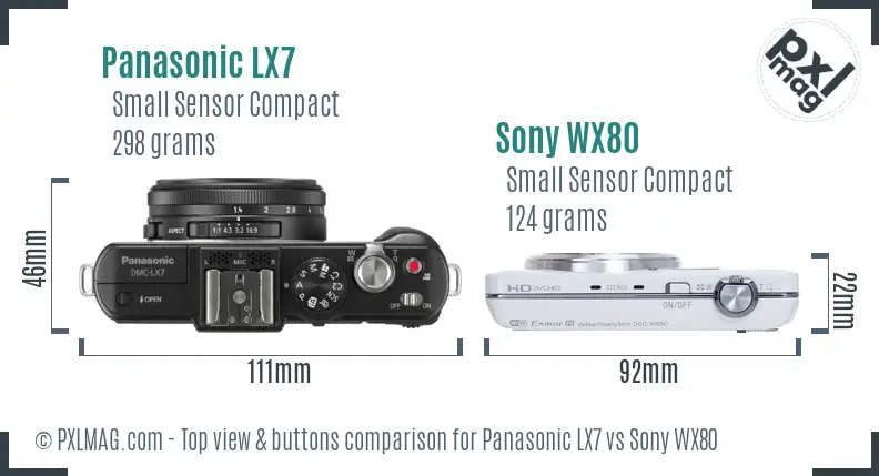 Panasonic LX7 vs Sony WX80 top view buttons comparison Panasonic LX7 vs Sony WX80 top view buttons comparison