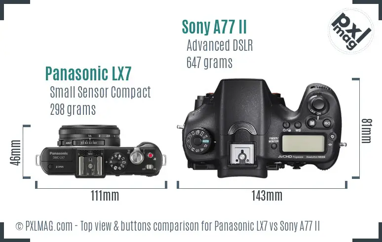 Panasonic LX7 vs Sony A77 II top view buttons comparison