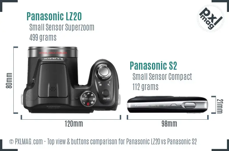 Panasonic LZ20 vs Panasonic S2 top view buttons comparison