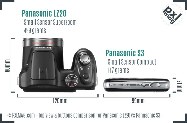 Panasonic LZ20 vs Panasonic S3 top view buttons comparison