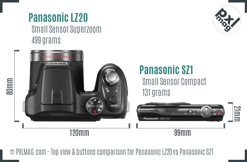 Panasonic LZ20 vs Panasonic SZ1 top view buttons comparison