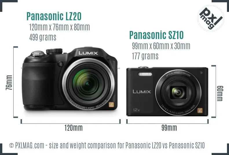 Panasonic LZ20 vs Panasonic SZ10 size comparison