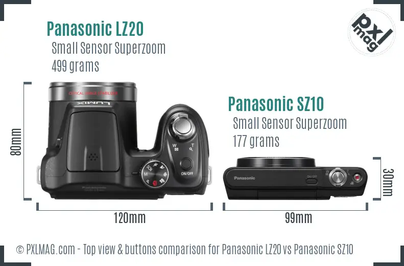 Panasonic LZ20 vs Panasonic SZ10 top view buttons comparison