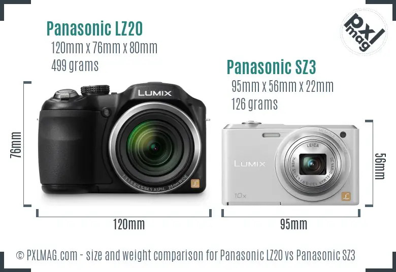Panasonic LZ20 vs Panasonic SZ3 size comparison