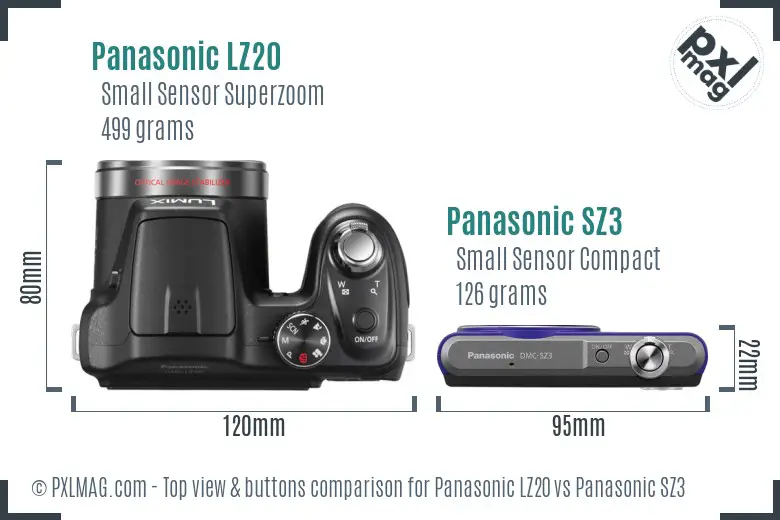 Panasonic LZ20 vs Panasonic SZ3 top view buttons comparison