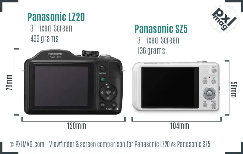 Panasonic LZ20 vs Panasonic SZ5 Screen and Viewfinder comparison