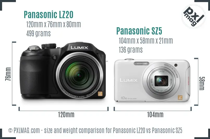 Panasonic LZ20 vs Panasonic SZ5 size comparison