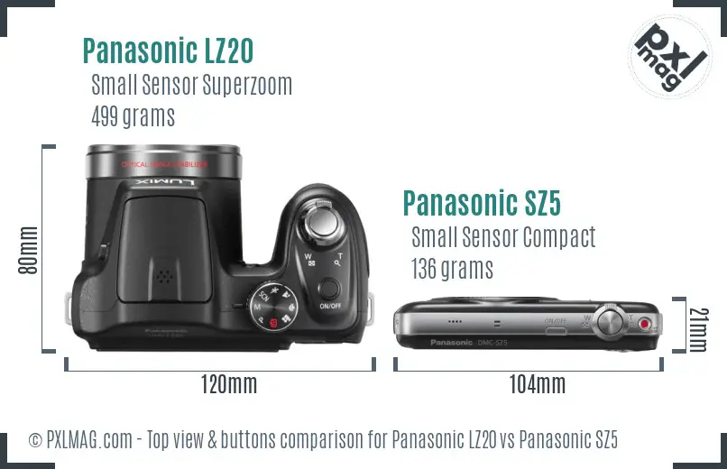 Panasonic LZ20 vs Panasonic SZ5 top view buttons comparison