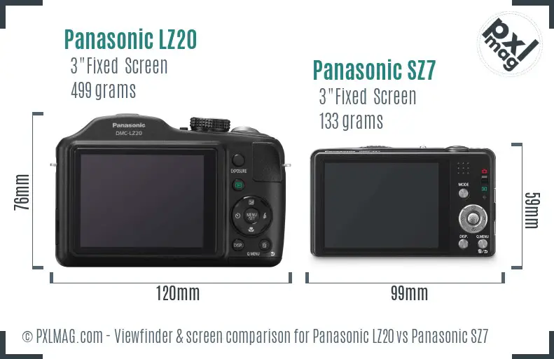 Panasonic LZ20 vs Panasonic SZ7 Screen and Viewfinder comparison