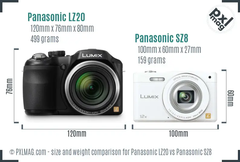 Panasonic LZ20 vs Panasonic SZ8 size comparison