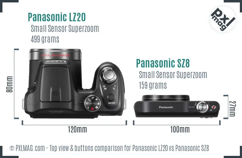 Panasonic LZ20 vs Panasonic SZ8 top view buttons comparison