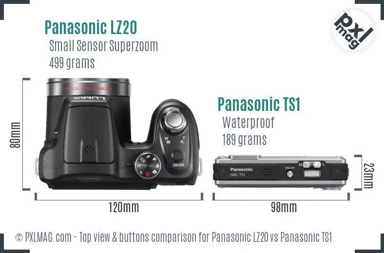 Panasonic LZ20 vs Panasonic TS1 top view buttons comparison
