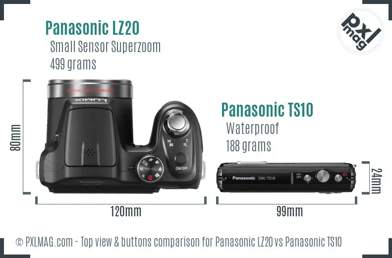 Panasonic LZ20 vs Panasonic TS10 top view buttons comparison