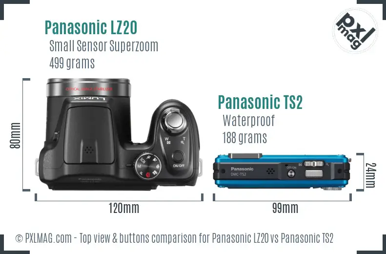 Panasonic LZ20 vs Panasonic TS2 top view buttons comparison