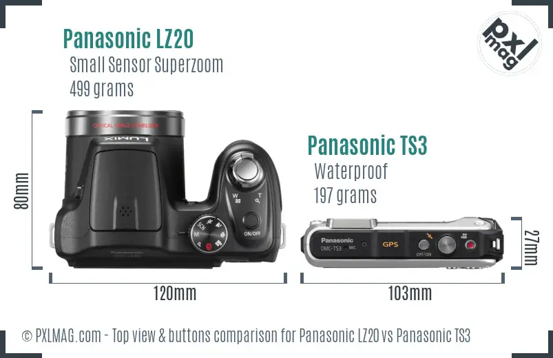 Panasonic LZ20 vs Panasonic TS3 top view buttons comparison
