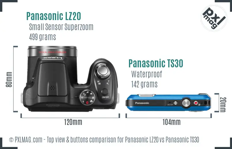 Panasonic LZ20 vs Panasonic TS30 top view buttons comparison