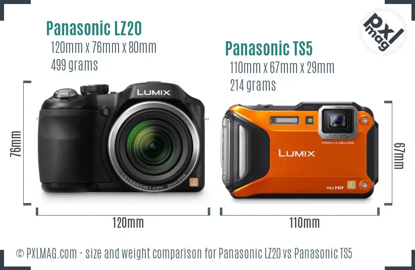 Panasonic LZ20 vs Panasonic TS5 size comparison