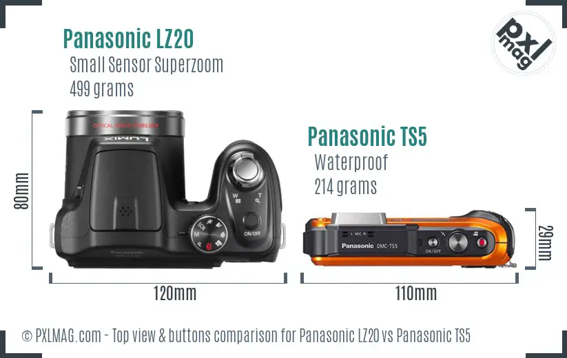 Panasonic LZ20 vs Panasonic TS5 top view buttons comparison