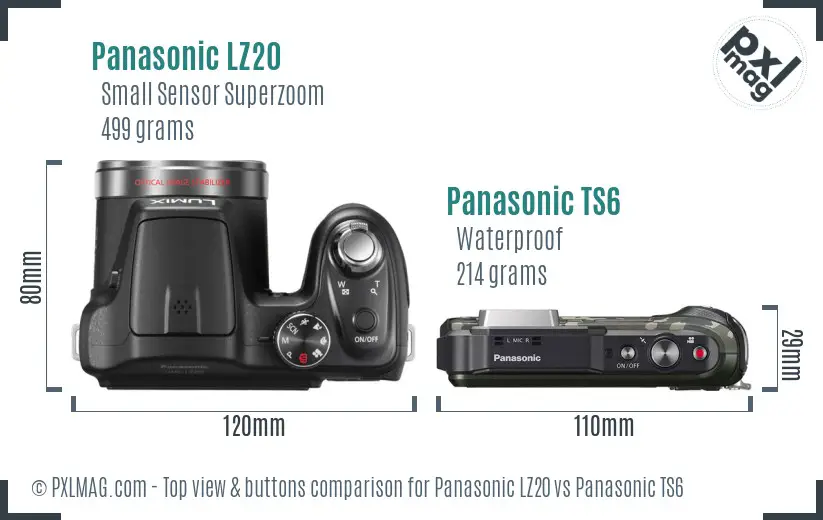 Panasonic LZ20 vs Panasonic TS6 top view buttons comparison