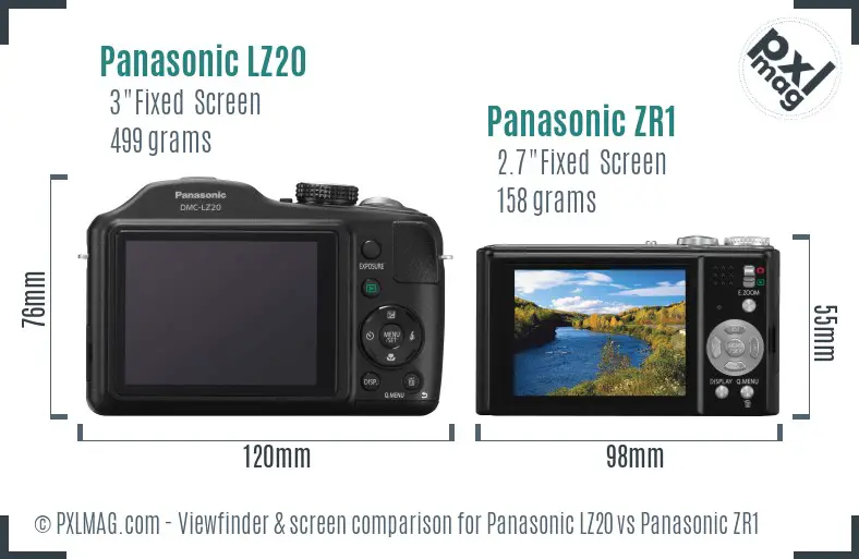 Panasonic LZ20 vs Panasonic ZR1 Screen and Viewfinder comparison