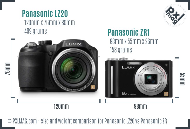 Panasonic LZ20 vs Panasonic ZR1 size comparison